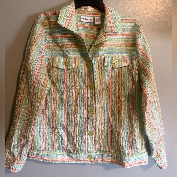 breckenridge Tops - Breckenridge Multicolor Striped Crinkle textured Top Button Up Blouse size M